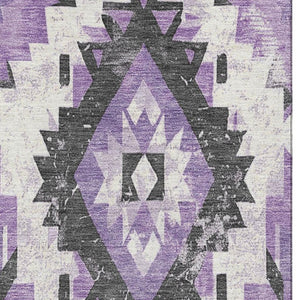 HomeRoots 5' X 8' Southwestern Area Rug in Purple, Charcoal & Ivory - Washable, UV-Protected & Non-Slip! 706597