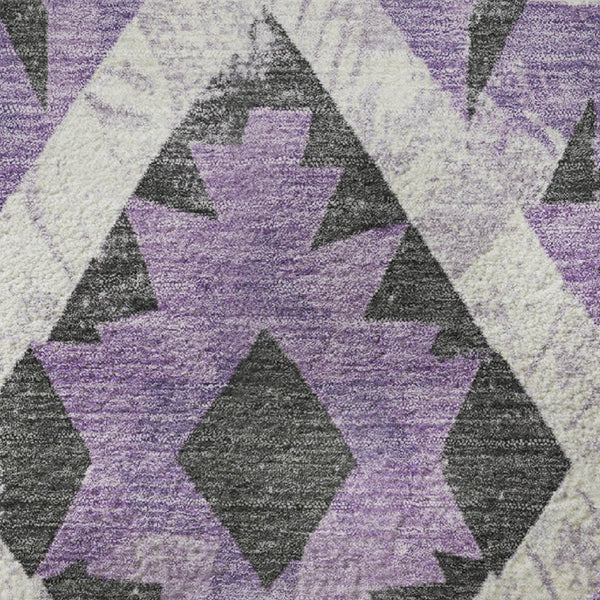 HomeRoots 8' Vibrant Southwestern Washable Round Rug in Purple, Charcoal & Ivory with UV Protection & Durability 706598