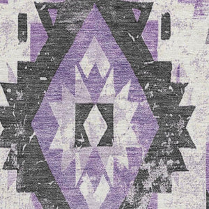 HomeRoots 8' X 10' Southwestern Washable Area Rug in Purple, Charcoal & Ivory - UV Protected & Durable Design 706599