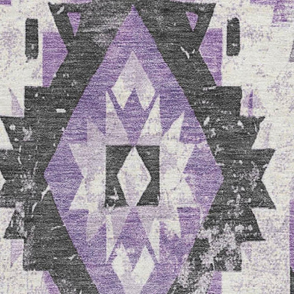 HomeRoots 8' X 10' Southwestern Washable Area Rug in Purple, Charcoal & Ivory - UV Protected & Durable Design 706599
