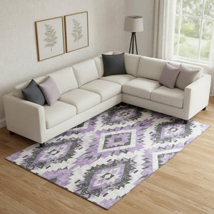 HomeRoots 9' X 12' Southwestern Area Rug in Purple, Charcoal & Ivory - Durable, Washable, UV Protected Style 706600