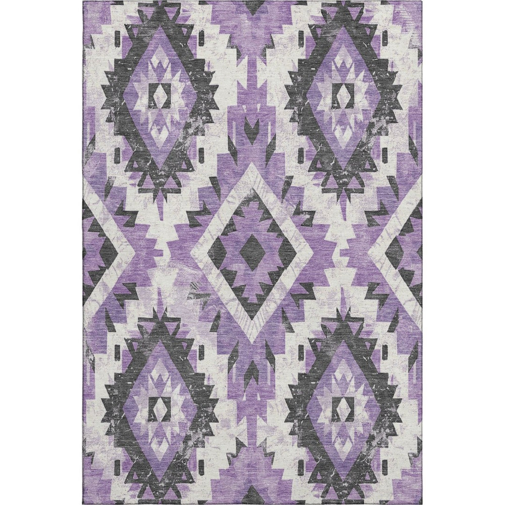 HomeRoots 9' X 12' Southwestern Area Rug in Purple, Charcoal & Ivory - Durable, Washable, UV Protected Style 706600