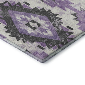 HomeRoots 9' X 12' Southwestern Area Rug in Purple, Charcoal & Ivory - Durable, Washable, UV Protected Style 706600