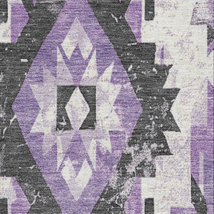 HomeRoots 9' X 12' Southwestern Area Rug in Purple, Charcoal & Ivory - Durable, Washable, UV Protected Style 706600