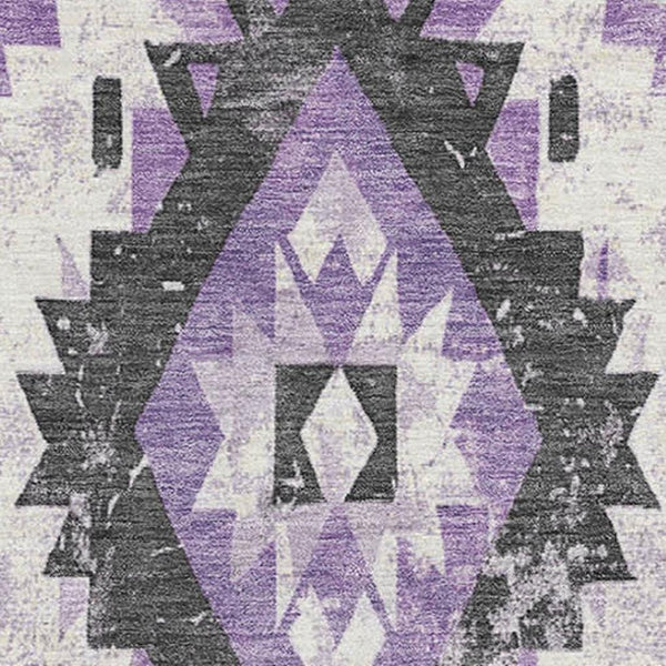 HomeRoots 10' X 14' Southwestern Washable Area Rug in Purple, Charcoal & Ivory - Durable, Stain Resistant Design 706601