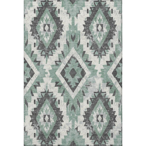 HomeRoots 5' X 8' Pale Aqua Southwestern Area Rug with Charcoal & Ivory Design - Washable, UV Protected, Durable 706603