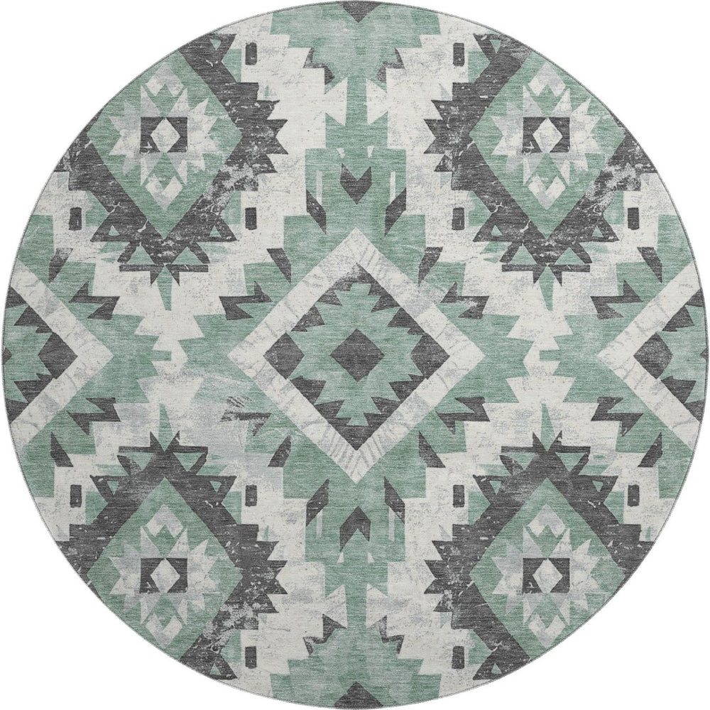 HomeRoots 8' Pale Aqua Southwestern Round Rug – Durable, Washable Design with UV Protection for Busy Homes 706604