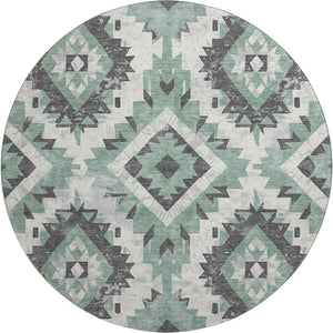 HomeRoots 8' Pale Aqua Southwestern Round Rug – Durable, Washable Design with UV Protection for Busy Homes 706604