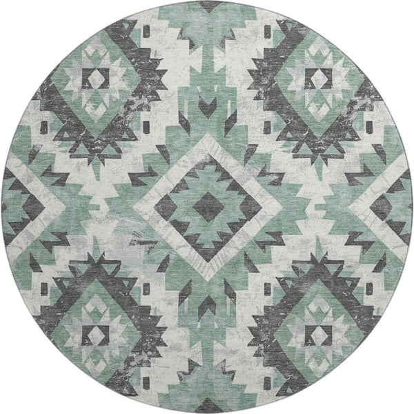 HomeRoots 8' Pale Aqua Southwestern Round Rug – Durable, Washable Design with UV Protection for Busy Homes 706604