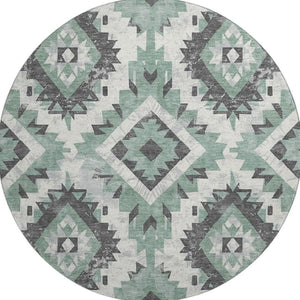 HomeRoots 8' Pale Aqua Southwestern Round Rug – Durable, Washable Design with UV Protection for Busy Homes 706604