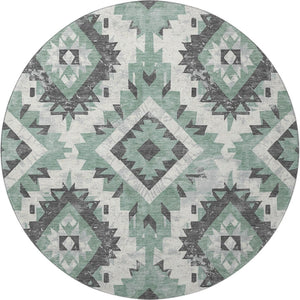 HomeRoots 8' Pale Aqua Southwestern Round Rug – Durable, Washable Design with UV Protection for Busy Homes 706604
