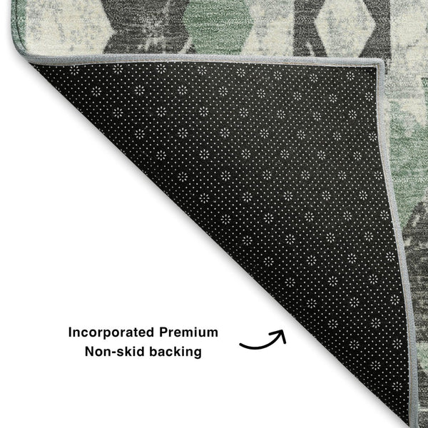 HomeRoots 8' X 10' Pale Aqua Charcoal Ivory Southwestern Rug - Washable, UV Protected, Pet-Friendly Design! 706605