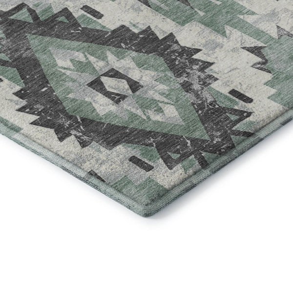 HomeRoots 8' X 10' Pale Aqua Charcoal Ivory Southwestern Rug - Washable, UV Protected, Pet-Friendly Design! 706605