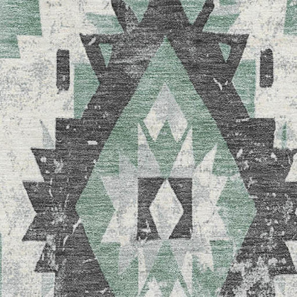 HomeRoots 8' X 10' Pale Aqua Charcoal Ivory Southwestern Rug - Washable, UV Protected, Pet-Friendly Design! 706605