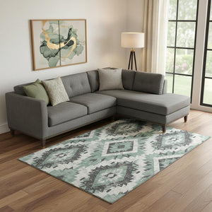 HomeRoots 9' X 12' Pale Aqua Southwestern Area Rug – Kid & Pet-Friendly, UV Protection, Durable Design & Style 706606