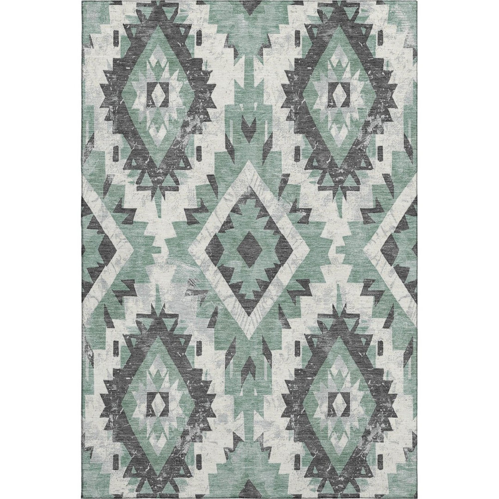 HomeRoots 9' X 12' Pale Aqua Southwestern Area Rug – Kid & Pet-Friendly, UV Protection, Durable Design & Style 706606