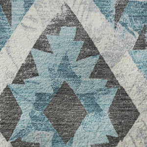 HomeRoots 8' Teal Charcoal and Ivory Southwestern Round Rug – Washable, UV Protected, Ideal for High-Traffic Areas 706610