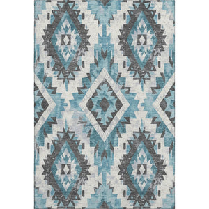 HomeRoots 10' Teal Charcoal Ivory Southwestern Washable Area Rug - Durable, UV-Protected, Pet-Friendly Design 706613