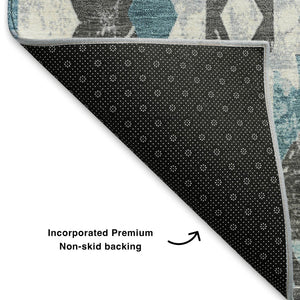 HomeRoots 10' Teal Charcoal Ivory Southwestern Washable Area Rug - Durable, UV-Protected, Pet-Friendly Design 706613