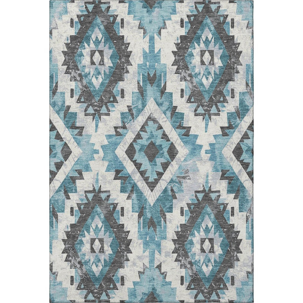 HomeRoots 10' Teal Charcoal Ivory Southwestern Washable Area Rug - Durable, UV-Protected, Pet-Friendly Design 706613