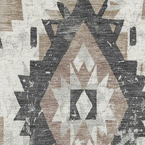 HomeRoots 5' X 8' Southwestern Washable Area Rug in Taupe Charcoal Ivory - UV Protection, Kid & Pet Friendly! 706615