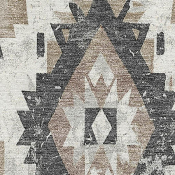 HomeRoots 5' X 8' Southwestern Washable Area Rug in Taupe Charcoal Ivory - UV Protection, Kid & Pet Friendly! 706615
