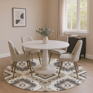 HomeRoots 8' Southwestern Round Rug in Taupe, Charcoal & Ivory - Washable, UV Protected & Stain Resistant Decor 706616