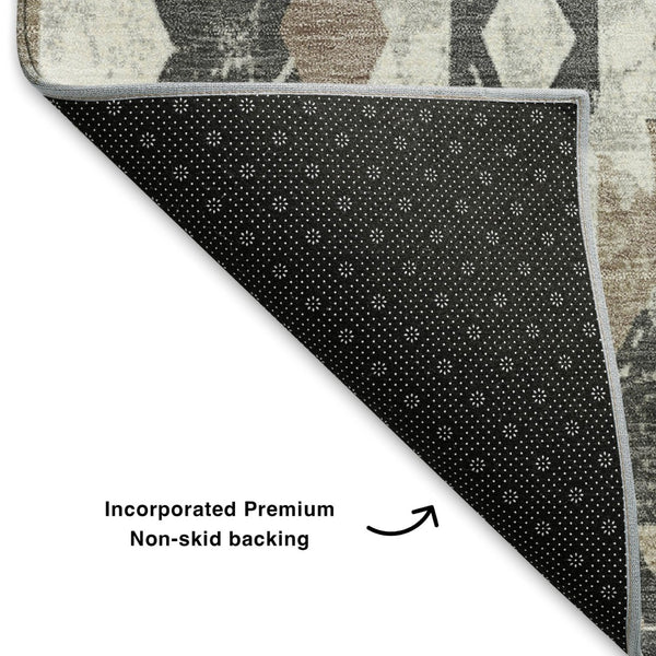 HomeRoots 8' Southwestern Round Rug in Taupe, Charcoal & Ivory - Washable, UV Protected & Stain Resistant Decor 706616