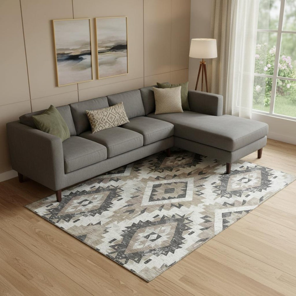 HomeRoots 9' X 12' Taupe Charcoal Ivory Southwestern Area Rug - Durable, Stain-Resistant, UV Protected Charm 706618