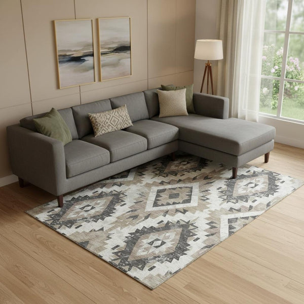 HomeRoots 9' X 12' Taupe Charcoal Ivory Southwestern Area Rug - Durable, Stain-Resistant, UV Protected Charm 706618