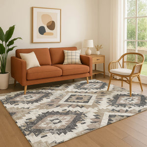 HomeRoots 9' X 12' Taupe Charcoal Ivory Southwestern Area Rug - Durable, Stain-Resistant, UV Protected Charm 706618