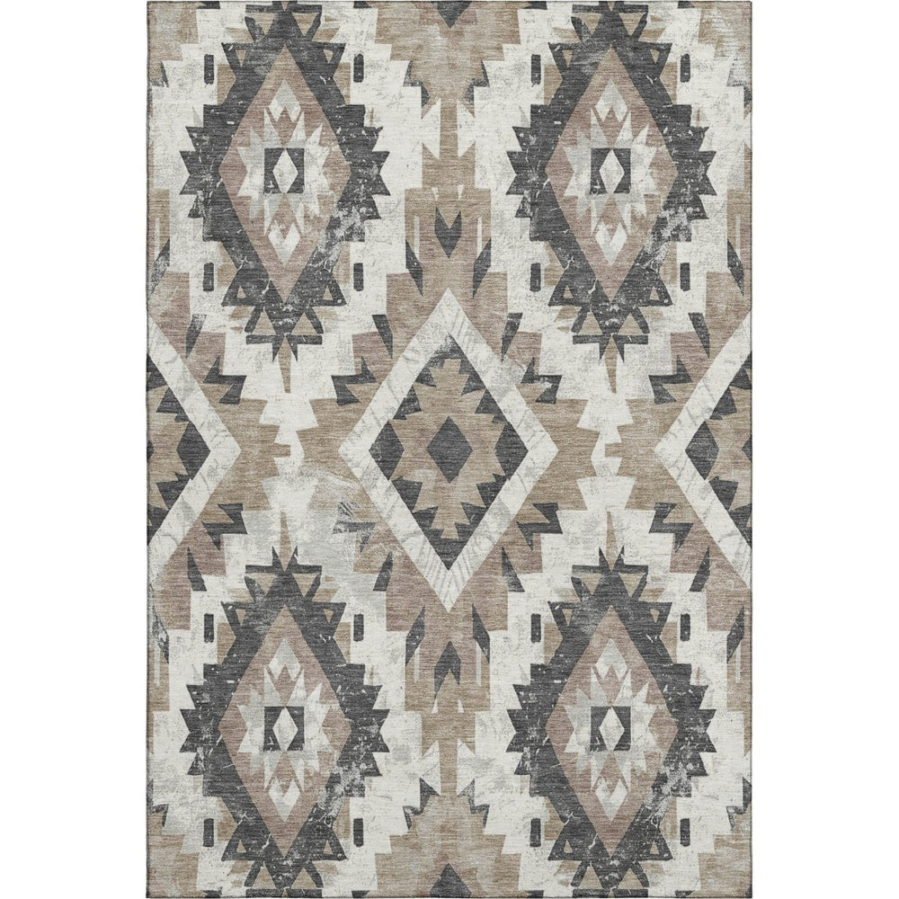 HomeRoots 9' X 12' Taupe Charcoal Ivory Southwestern Area Rug - Durable, Stain-Resistant, UV Protected Charm 706618