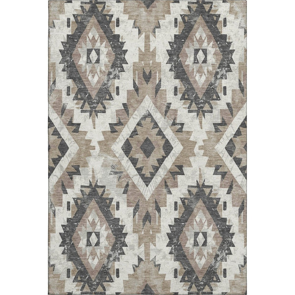HomeRoots 9' X 12' Taupe Charcoal Ivory Southwestern Area Rug - Durable, Stain-Resistant, UV Protected Charm 706618