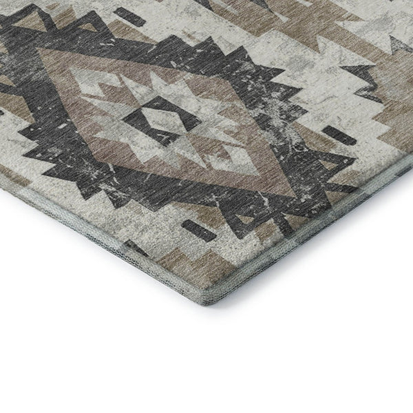 HomeRoots 9' X 12' Taupe Charcoal Ivory Southwestern Area Rug - Durable, Stain-Resistant, UV Protected Charm 706618
