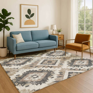 HomeRoots 9' X 12' Taupe Charcoal Ivory Southwestern Area Rug - Durable, Stain-Resistant, UV Protected Charm 706618