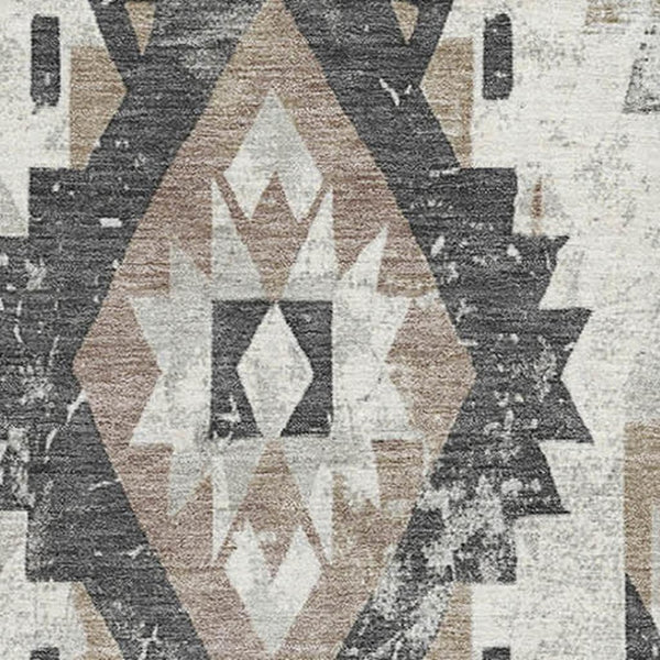 HomeRoots 9' X 12' Taupe Charcoal Ivory Southwestern Area Rug - Durable, Stain-Resistant, UV Protected Charm 706618