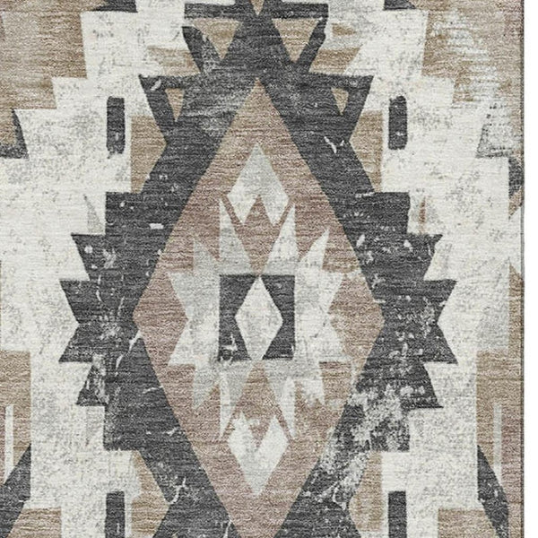 HomeRoots 9' X 12' Taupe Charcoal Ivory Southwestern Area Rug - Durable, Stain-Resistant, UV Protected Charm 706618