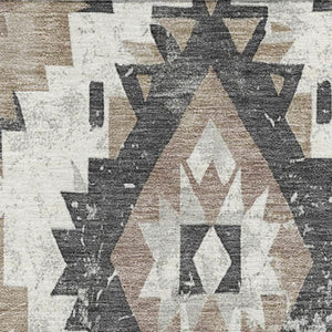 HomeRoots 10' X 14' Southwestern Washable Area Rug - Taupe, Charcoal & Ivory, UV Protected, Stain Resistant Design 706619