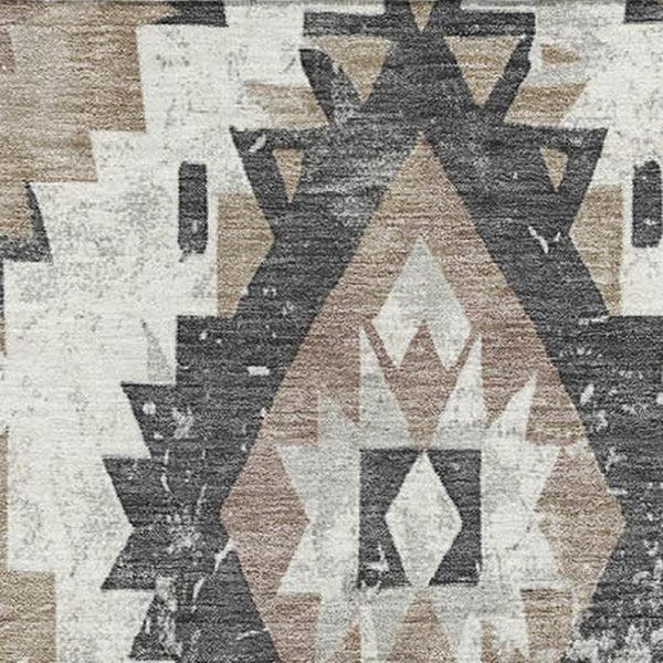 HomeRoots 10' X 14' Southwestern Washable Area Rug - Taupe, Charcoal & Ivory, UV Protected, Stain Resistant Design 706619