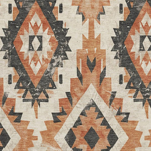 HomeRoots 5' X 8' Southwestern Area Rug in Terra Cotta, Charcoal & Ivory – Washable, UV-Protected, Durable Design 706621