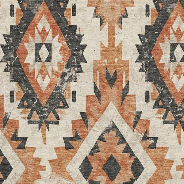 HomeRoots 5' X 8' Southwestern Area Rug in Terra Cotta, Charcoal & Ivory – Washable, UV-Protected, Durable Design 706621