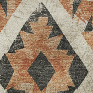 HomeRoots 8' Southwestern Round Rug in Terra Cotta & Charcoal – Washable, UV-Protected, Durable & Stylish! 706622