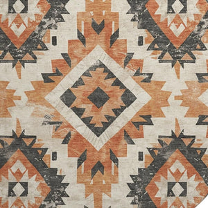 HomeRoots 8' Southwestern Round Rug in Terra Cotta & Charcoal – Washable, UV-Protected, Durable & Stylish! 706622