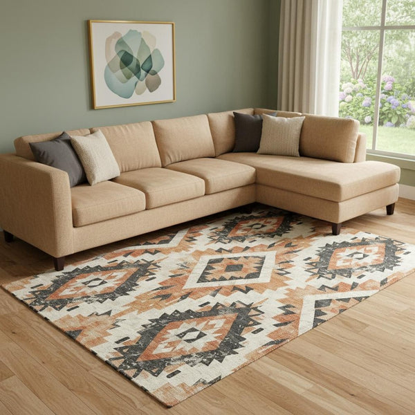 HomeRoots 8' X 10' Southwestern Terra Cotta Charcoal Area Rug - Washable, UV-Protected, Durable & Stylish Decor 706623