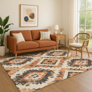 HomeRoots 8' X 10' Southwestern Terra Cotta Charcoal Area Rug - Washable, UV-Protected, Durable & Stylish Decor 706623