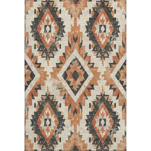 HomeRoots 8' X 10' Southwestern Terra Cotta Charcoal Area Rug - Washable, UV-Protected, Durable & Stylish Decor 706623