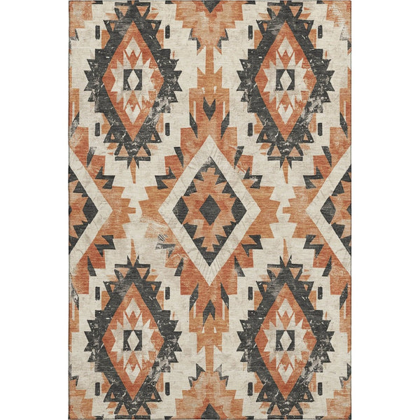 HomeRoots 8' X 10' Southwestern Terra Cotta Charcoal Area Rug - Washable, UV-Protected, Durable & Stylish Decor 706623