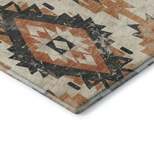 HomeRoots 8' X 10' Southwestern Terra Cotta Charcoal Area Rug - Washable, UV-Protected, Durable & Stylish Decor 706623