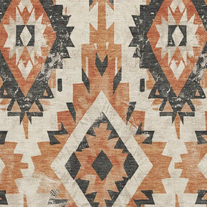 HomeRoots 8' X 10' Southwestern Terra Cotta Charcoal Area Rug - Washable, UV-Protected, Durable & Stylish Decor 706623