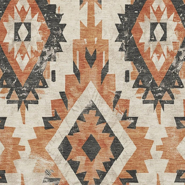 HomeRoots 8' X 10' Southwestern Terra Cotta Charcoal Area Rug - Washable, UV-Protected, Durable & Stylish Decor 706623